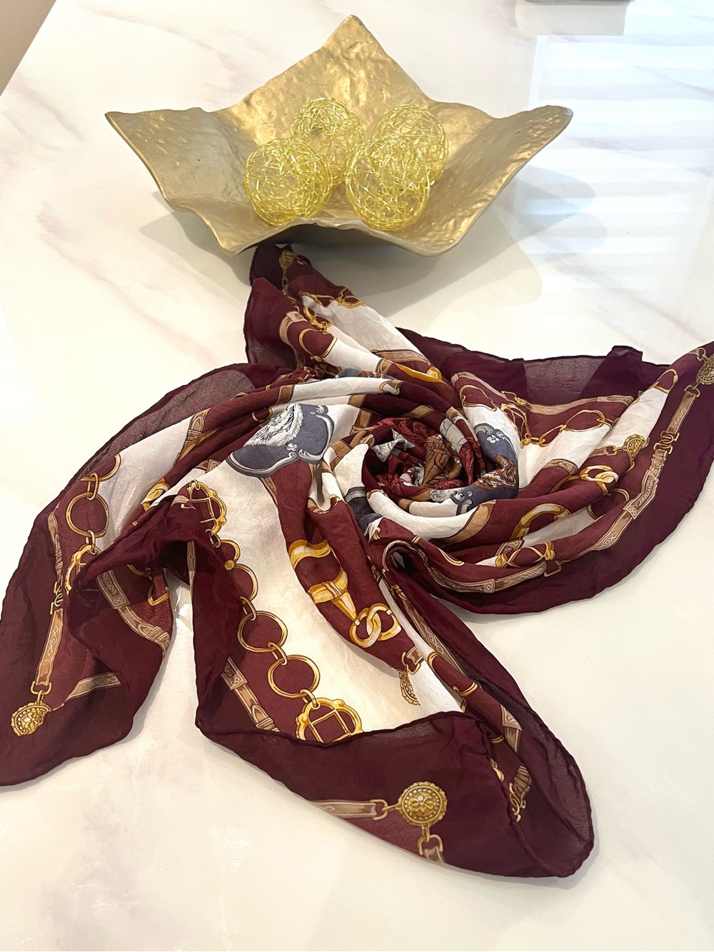 Scarf silk equestrian style scarf 33.5” by 33.5”